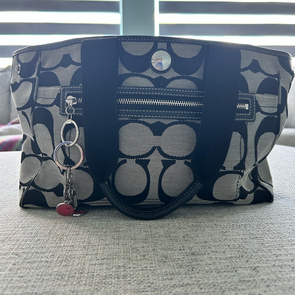 Coach Black and Gray Tote Bag with Distinctive Pattern